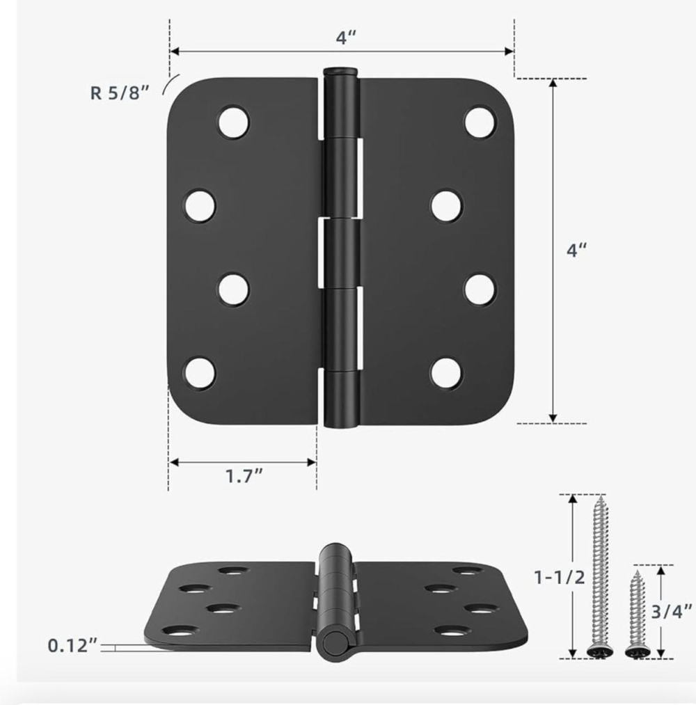 4”x4” hinges 5/8” radius