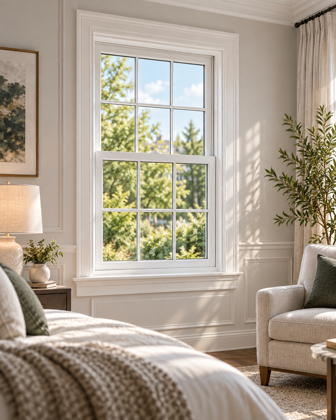 White sliding window in a modern Houston Texas kitchen